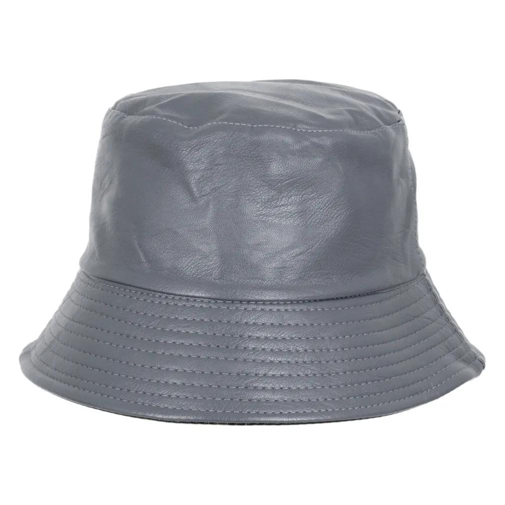 R236F Szaro czarny skórzany kapelusz dwustronny bucket rybacki Polar Fashion