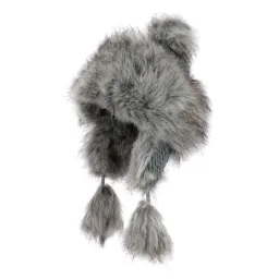 W182D Grey Warm Winter Hat With Ears And Mongolian Hat With Aered