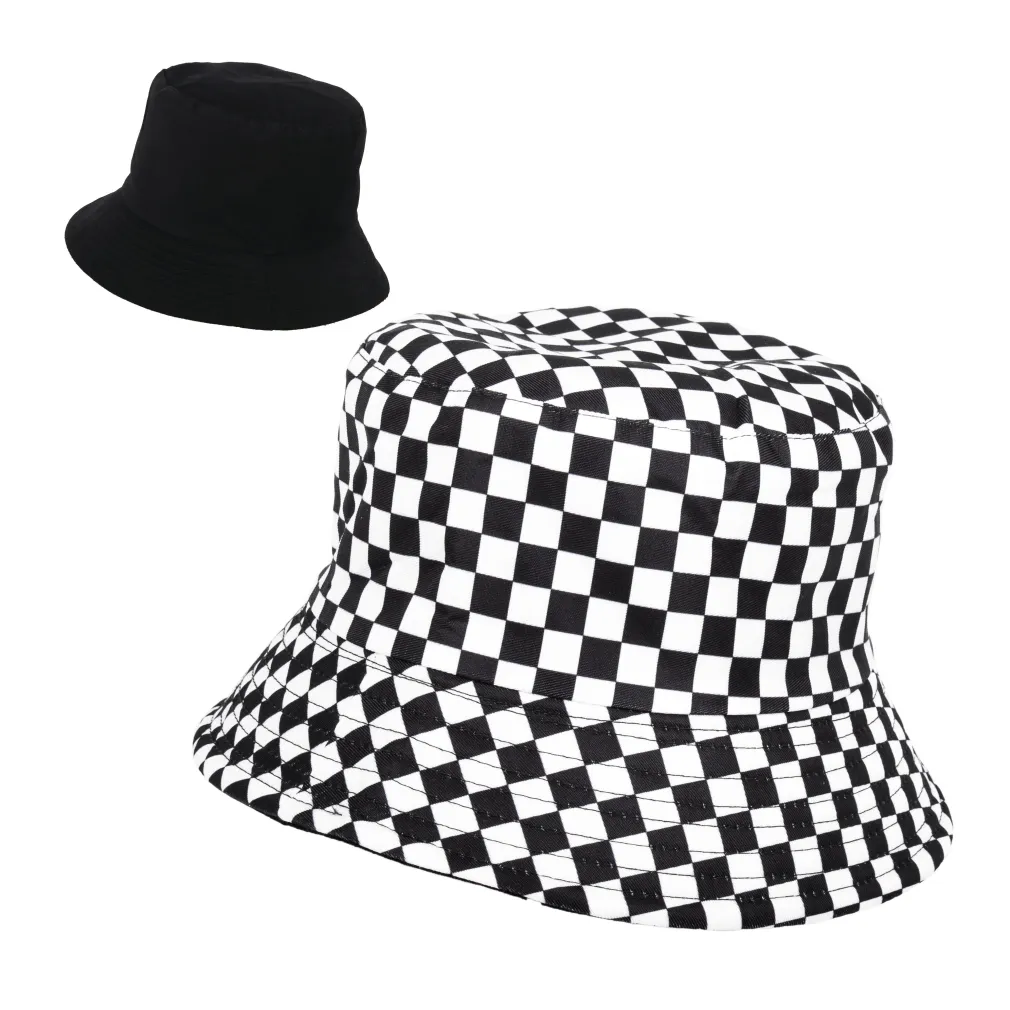 R197K Chessboard-Black Hat Cotton Bilateral Bucket Fishing