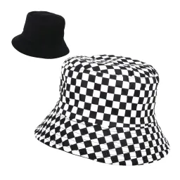 R197K szachownica-czarny Kapelusz bawełniany dwustronny bucket rybacki