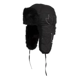 W23A Black Women'S Winter Hat Embroidered Leaves