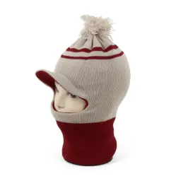 W217E Beige-Red Hat Balaclava Winter Knitted Warm Children'S