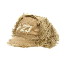 W56A Beige Warm Eared Winter Hat With Visor Insulated With Acrylic Fur Fastened At The Neck