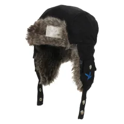 W57F Black A Warm Eared Winter Hat Children'S With Velor Insulated From The Inside With Acrylic Fur