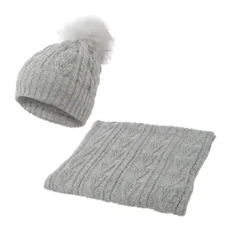 W363Ck Grey Haker Women'S Winter Set Knitted Hat With Scarf