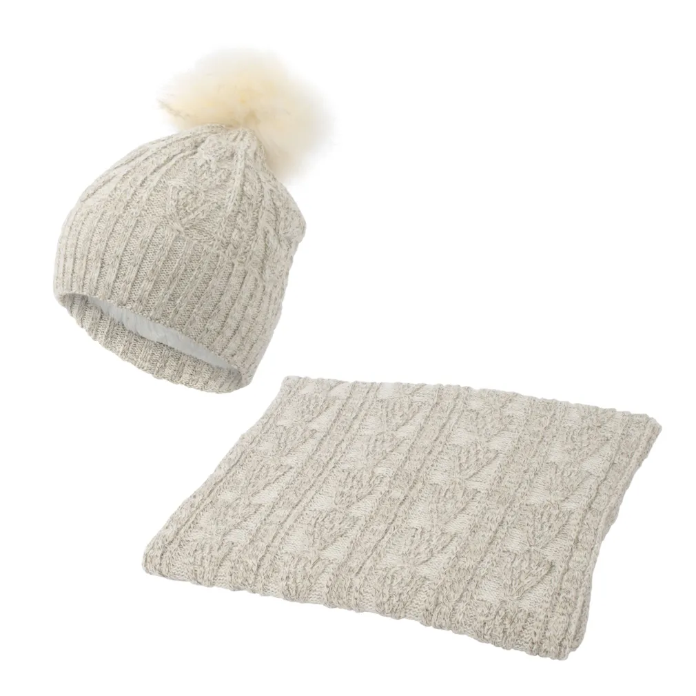 W362Ak Beige Haker Women'S Winter Set Knitted Hat With Scarf