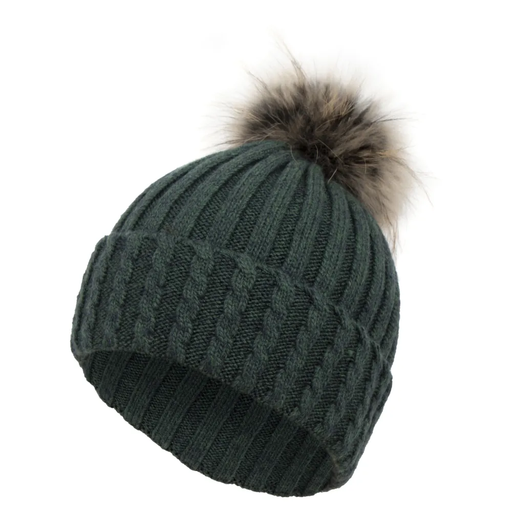 W401F Green Women'S Knitted Winter Hat With A Pompom