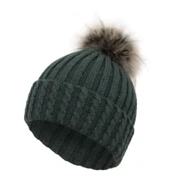 W401F Green Women'S Knitted Winter Hat With A Pompom