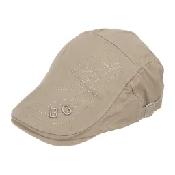 K195A Beżowy gładki kaszkiet męski bawełniany letnia czapka z regulacją