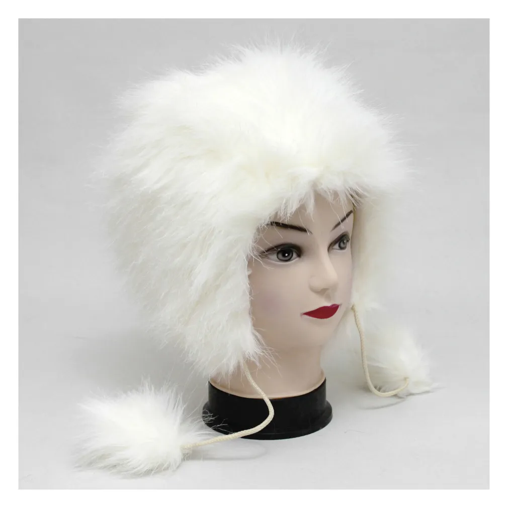 W130A Women'S Furry Fleece Lined White Warm Hat