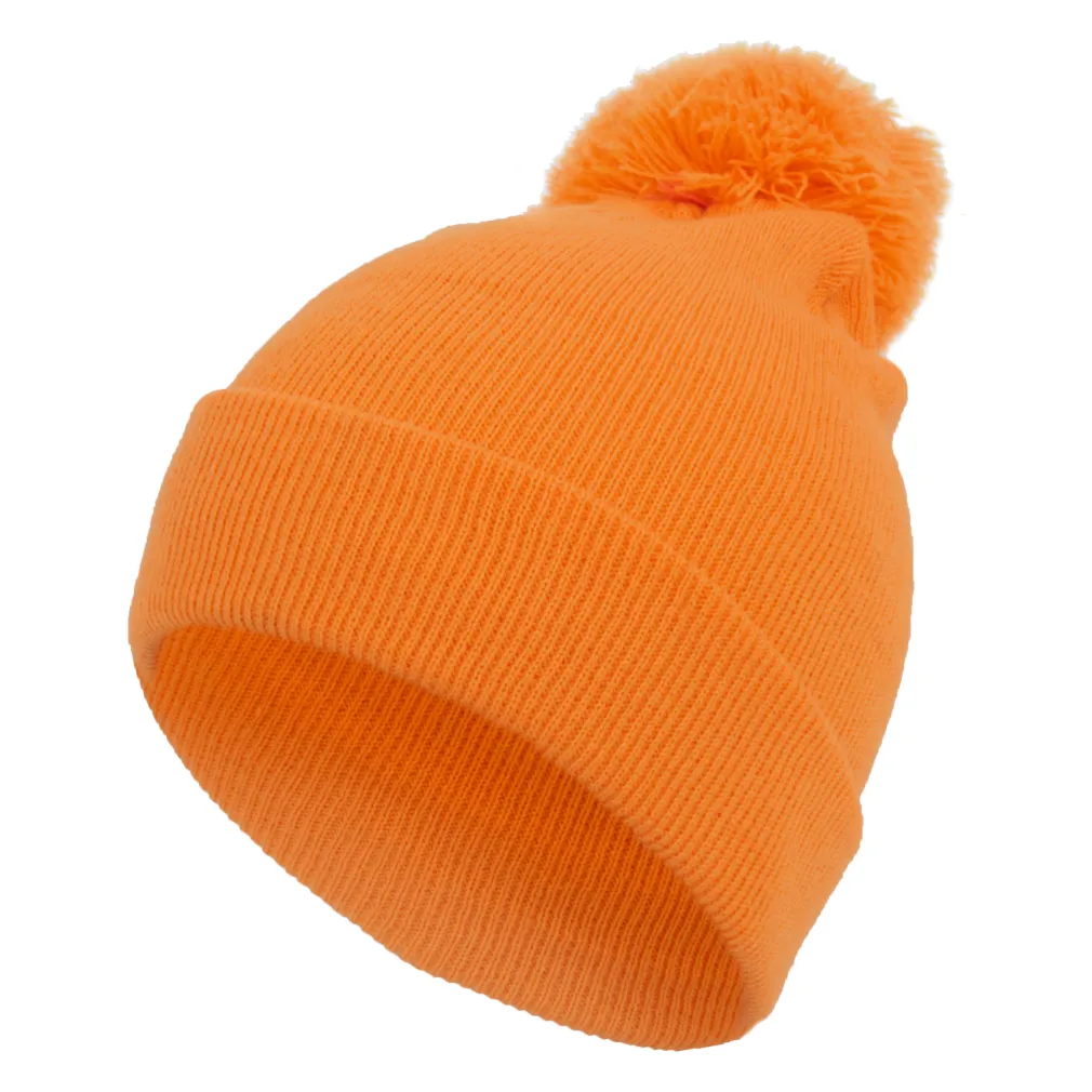 W319T Jasnopomarańczowa czapka zimowa beanie krasnal gładka w neonowe kolory z pompon Haker