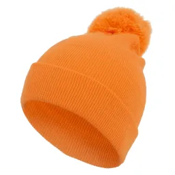 W319T Orange Winter Hat Beanie Dwarf Smooth With Neon Pompon Haker