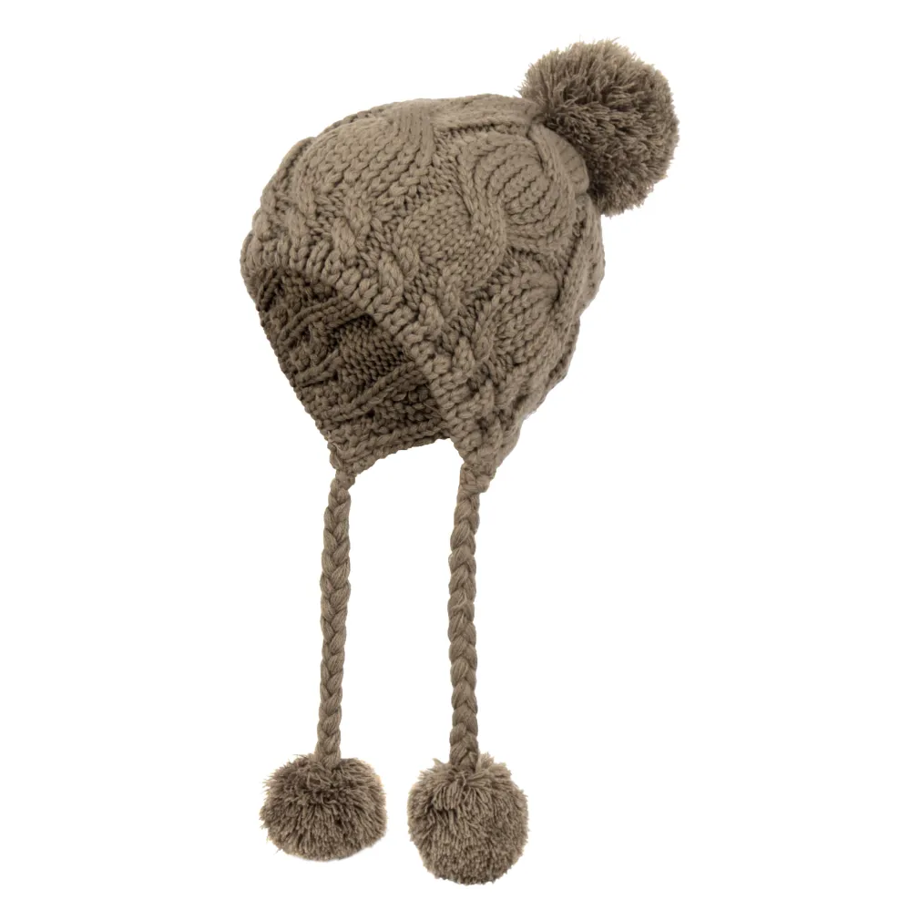 W220D Brown A Warm Winter Hat With Knitted Pompon