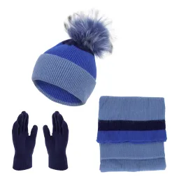 W453C Damski zimowy komplet niebiesko-granatowy czapka szalik rękawiczki