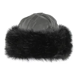 W222G Black A Warm Toque With Eko-Leather With Fur