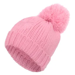 W218I Pink Women'S Winter Hat Knitted Acrylic With Pompon