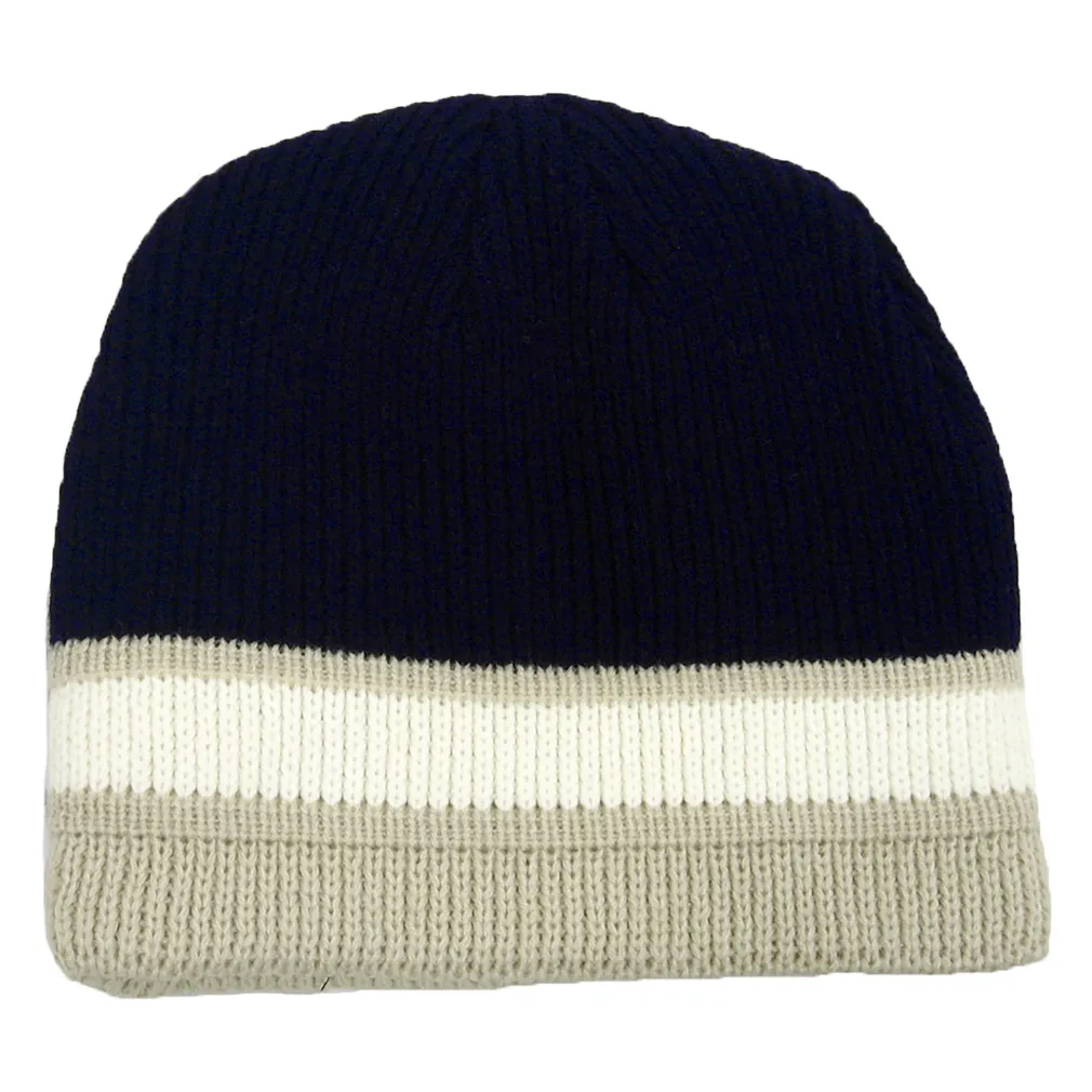 W31C Navy-Beige A Warm Winter Hat Knitted