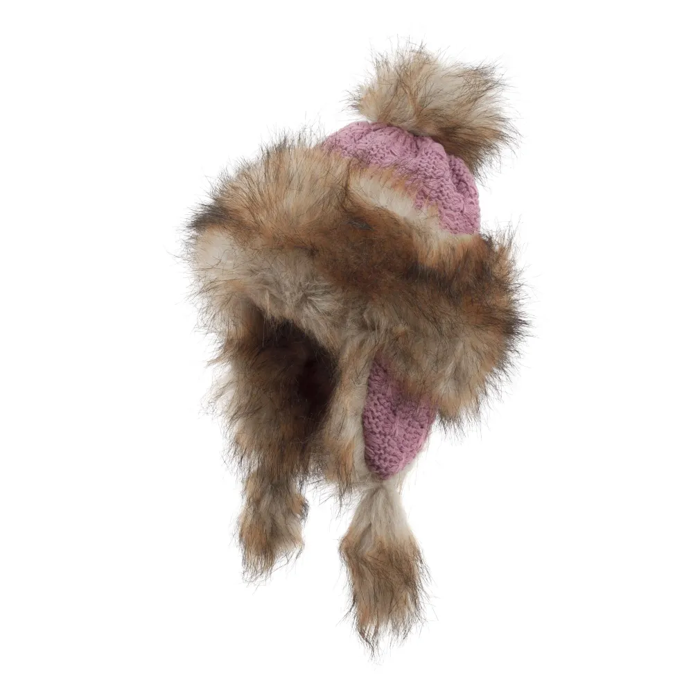 W212A Pink Brown Winter Hat Warm Mongolian Hat