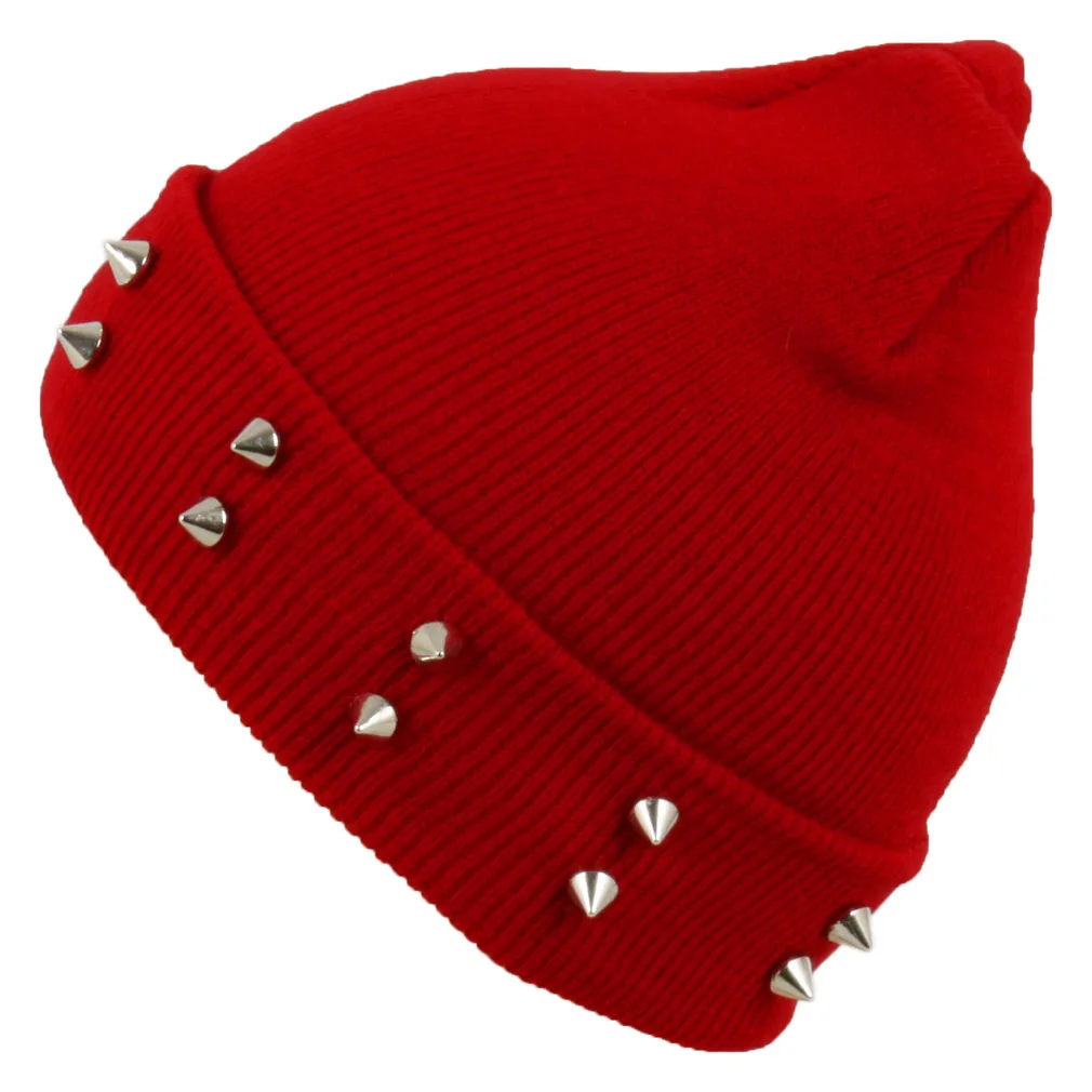 W240A Red Hat Knitted Hat With Studs Beanie