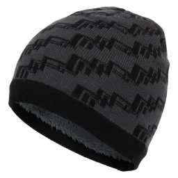 W351B Black-Grey Warm Hat Knitted With Soft Faux Fur Lining