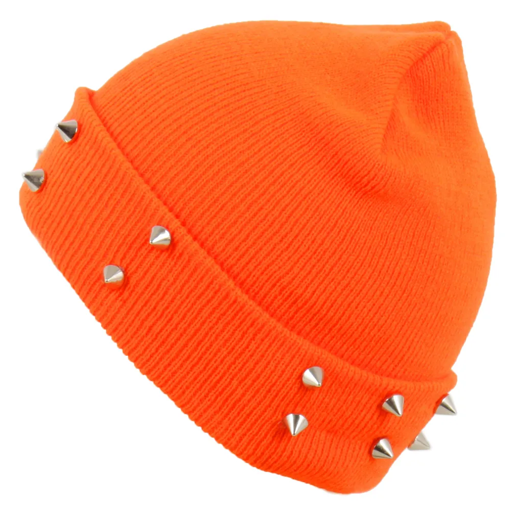 W240H Orange Hat Knitted Hat With Studs Beanie