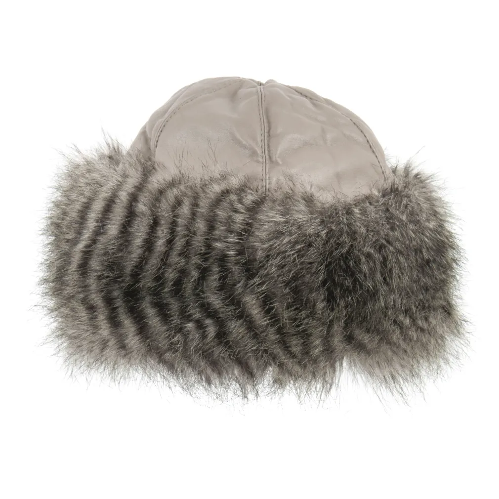 W222B Beige Stripes A Warm Toque With Eko-Leather With Fur