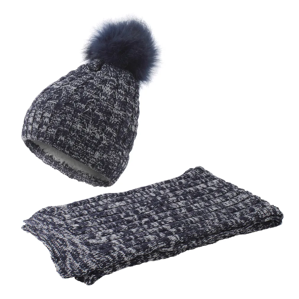 W364Ck Navy Haker Women'S Winter Set Knitted Hat With Scarf