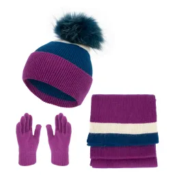W453G Damski zimowy komplet różowo-morski czapka szalik rękawiczki