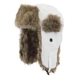 W151G Children'S White-Brown Warm Eared Winter Hat Winter Pilot Impregnated