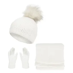 W454A Damski zimowy komplet ecru czapka szalik rękawiczki