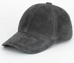 K205E Grey Leather Cotton Baseball Cap