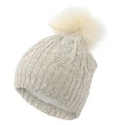 W362Ac Beige Haker Women'S Winter Hat With Knitwear And Pompon