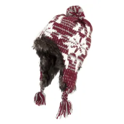 W213G Red-White- Grey Winter Hat Knitted Warm Winter Hat Eared