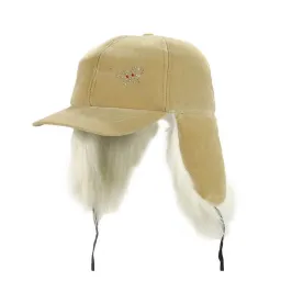 W30D Beige A Warm Eared Baseball Cap With Visor Insulated With Acrylic Fur