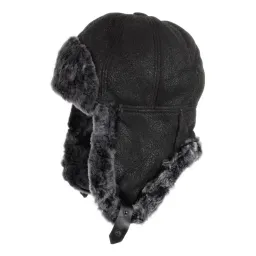 W484A Zimowa skórzana czapka uszatka ocieplona  futerem Polar Fashion
