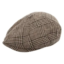 K214D Beige Checkered Men'S Cotton Cap Peaky Blinders Shelby