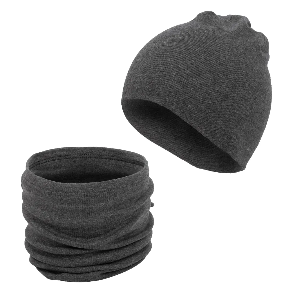 W384B Dark Grey Smooth Transition Set Children'S Hat And Scarf