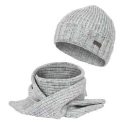 W474A Szary zimowy komplet czapka i szalik