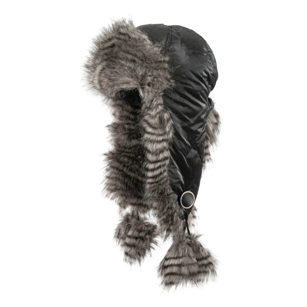 W177G Black W Stripes Warm Winter Hat With Long-Eared