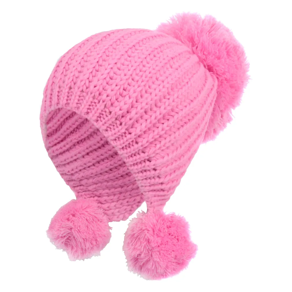 W221J Pink A Warm Winter Hat With Knitwear With Pompon