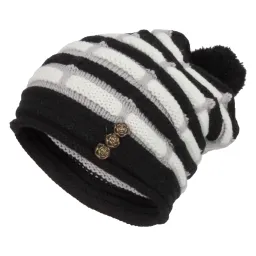 W87D Black-White Warm Dwarf Smurfette Winter Hat With Knitted Fashionable Patterns And Colors