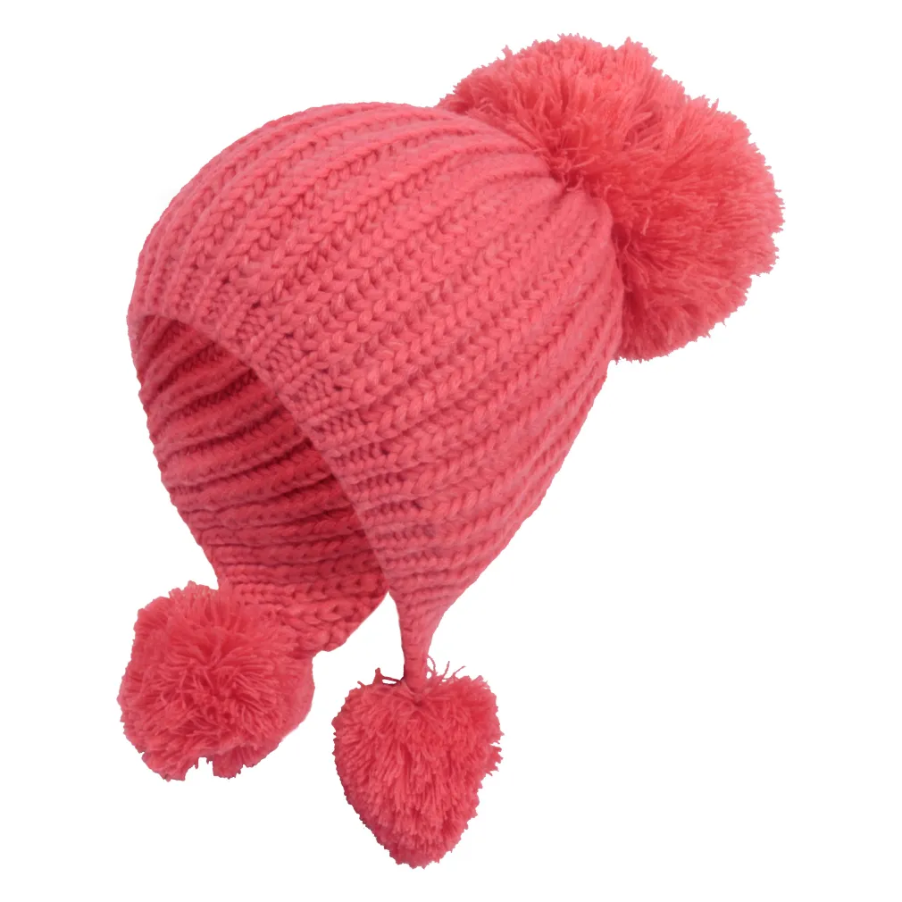 W221G Red A Warm Winter Hat With Knitwear With Pompon