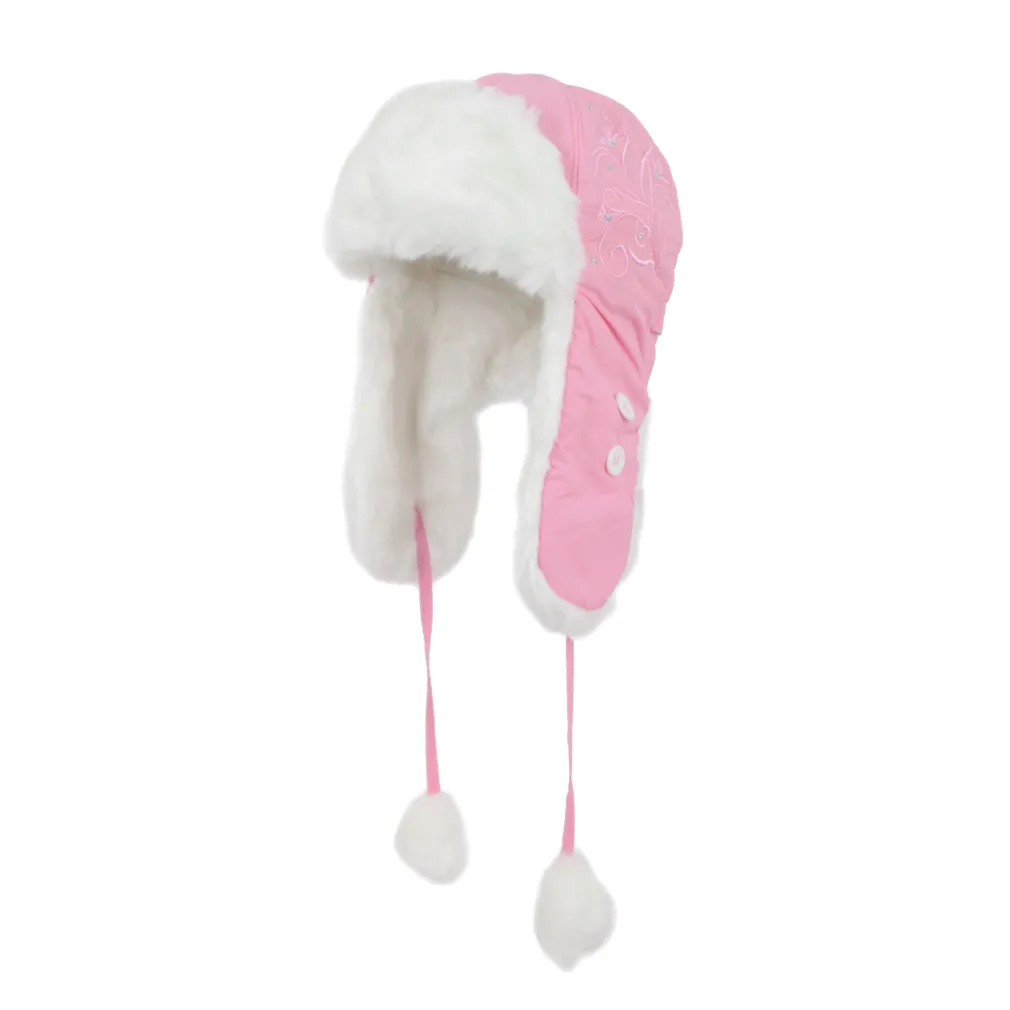 W149E Pink Warm Eared Winter Hat For Girls With Ortalion