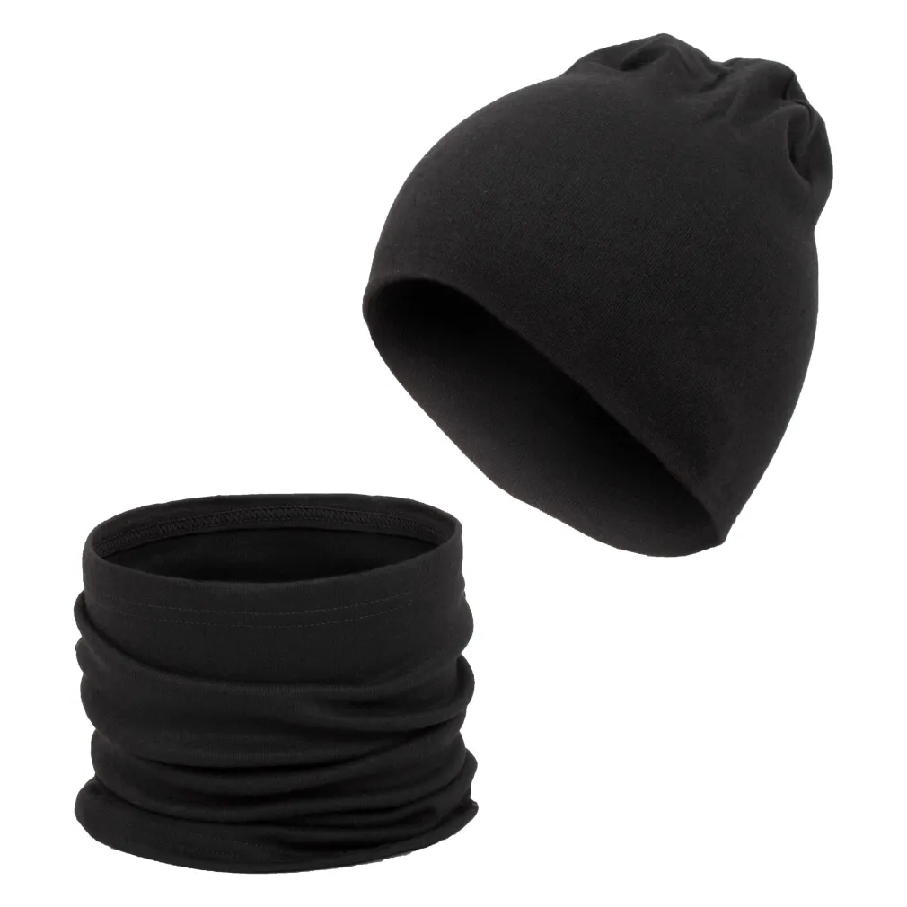 W384A Black Smooth Transition Set Children'S Hat And Scarf