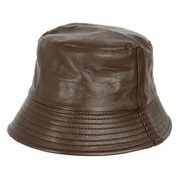 R236A Brązowo czarny skórzany kapelusz dwustronny bucket rybacki Polar Fashion