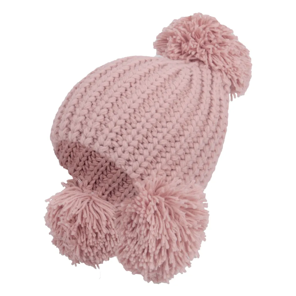 W229D Powder Pink Warm Knitted Winter Hat With Decorative Pompon