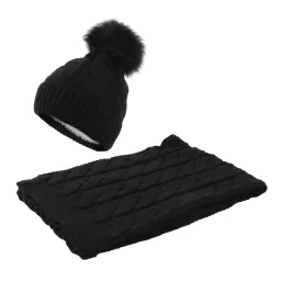 W363Dk Black Haker Women'S Winter Set Knitted Hat With Scarf