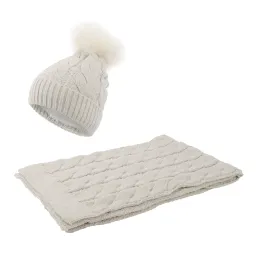 W363Bk Beige Haker Women'S Winter Set Knitted Hat With Scarf