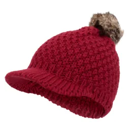 W325E Red Haker Women'S Winter Hat With Knitwear Original Design With Visor And Pompon