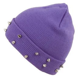 W240J Purple Hat Knitted Hat With Studs Beanie